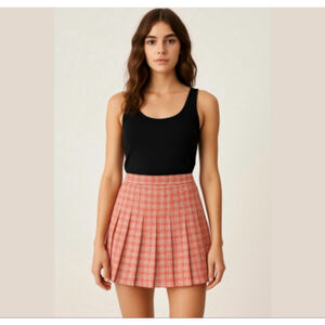 Zara preppy pleated mini skirt, plaid Sz L